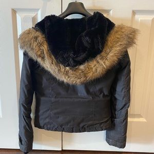 TNA Black Short Winter Jacket with faux fur hood